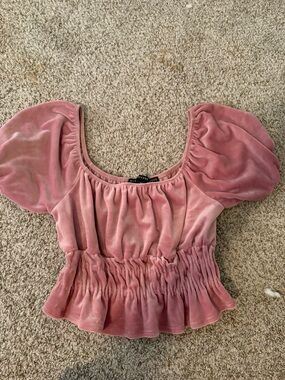 Ruched Velvet Puff Sleeve Top - Dusty Rose